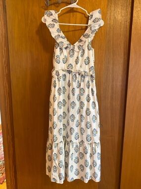 J Crew White Floral Ruffle Maxi Dress